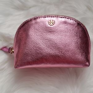 Tory Burch Pink Metallic Mini Domed Cosmetic Bag
